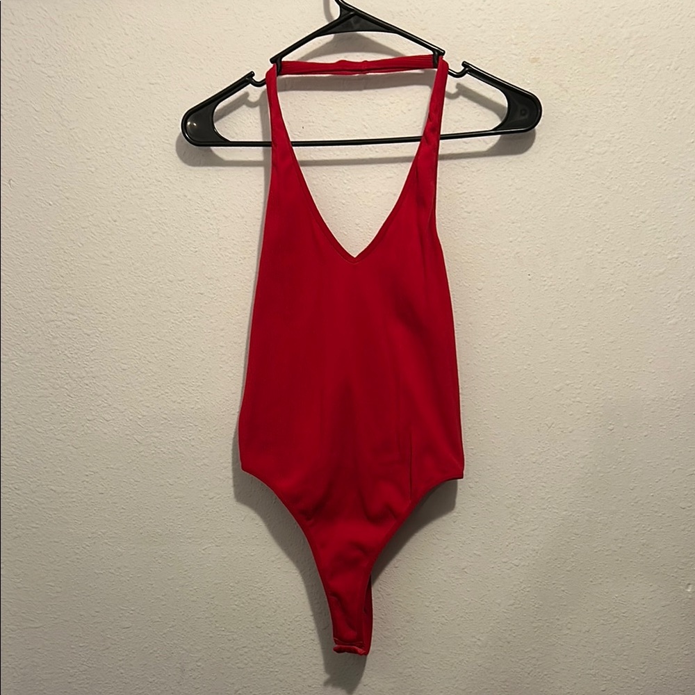 Bozzolo Red Bodysuit with Plunging V-Neckline